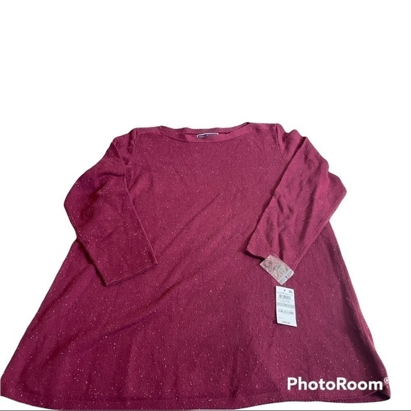 Karen Scott Nep Curved-Hem Sweater Merlot - Picture 2 of 8